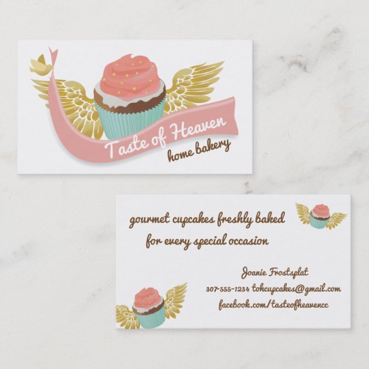 vliegende roze cupcake angel vleugels vogelbakkeri visitekaartje (Voorkant / Achterkant)