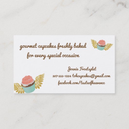 vliegende roze cupcake angel vleugels vogelbakkeri visitekaartje (Achterkant)