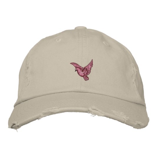 Vliegende roze vogelvrouwen geborduurd distressed  pet (Voorkant)