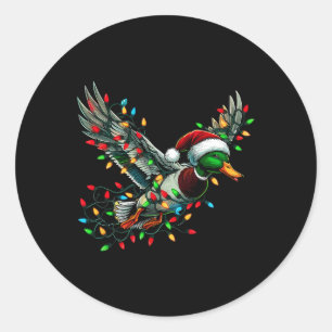 Vliegende Santa Duck met kerstverlichting op jacht Ronde Sticker