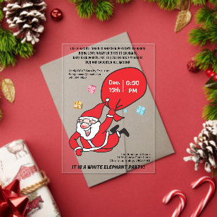 Vliegende Santa Red Bag White Elephant Party Acryl Uitnodigingen