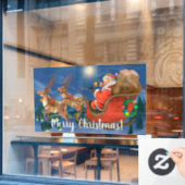 Vliegende Santa Reindester en Sleigh  Raamsticker (Cafe Raam)