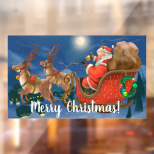 Vliegende Santa Reindester en Sleigh  Raamsticker