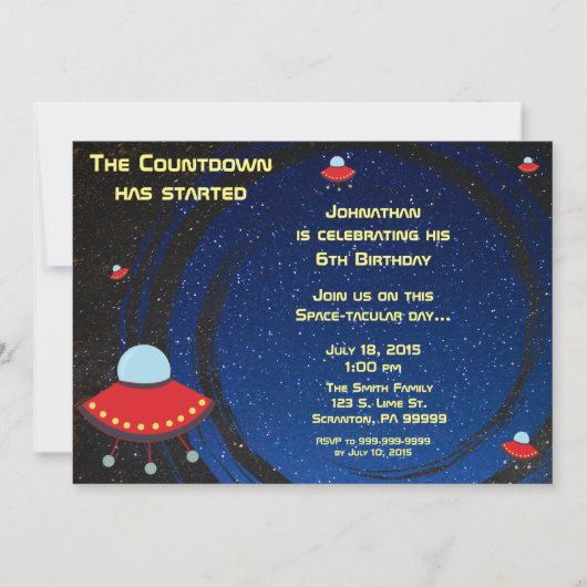 Vliegende Saucer Counterdown Birthday Invitation Kaart (Voorkant)