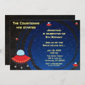 Vliegende Saucer Counterdown Birthday Invitation Kaart (Voorkant / Achterkant)