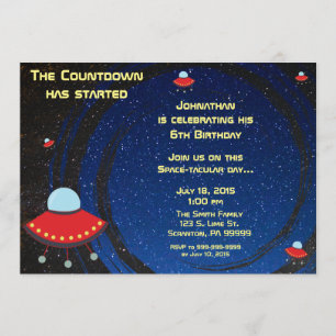 Vliegende Saucer Counterdown Birthday Invitation Kaart