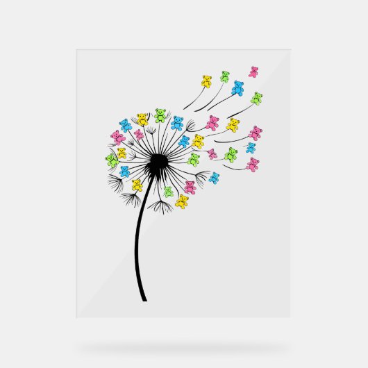 Vliegende schattige beren paardenbloem stroom acryl bord (Voorkant)