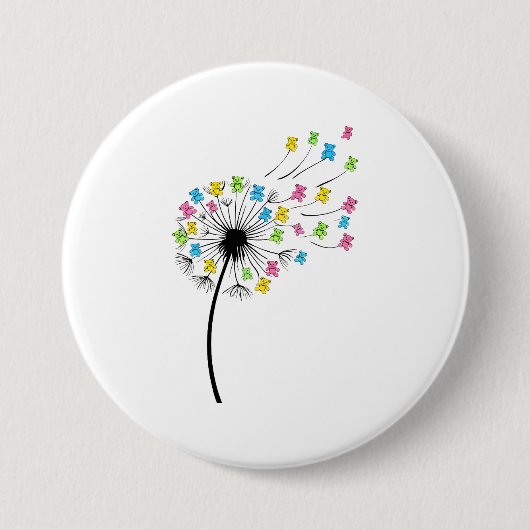 Vliegende schattige beren paardenbloem stroom ronde button 7,6 cm (Voorkant)