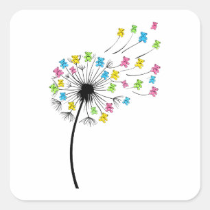 Vliegende schattige beren paardenbloem stroom vierkante sticker