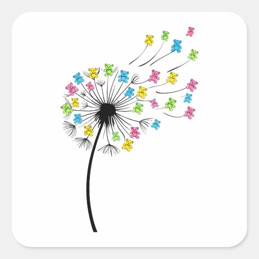 Vliegende schattige beren paardenbloem stroom vierkante sticker (Voorkant)