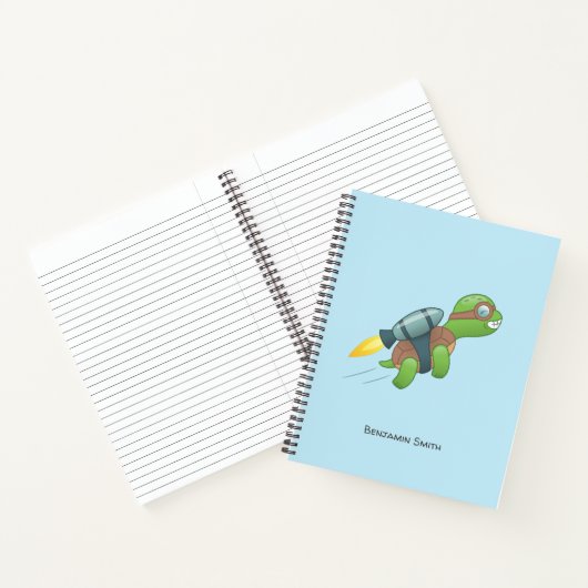 Vliegende Schildpad met een Jetpack Blue Notitieboek (Binnen)