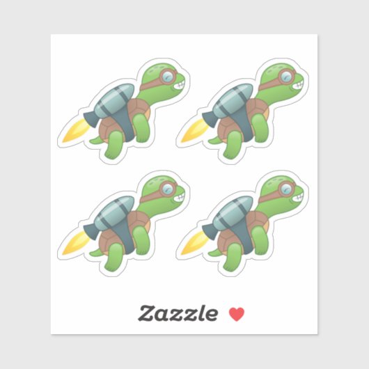 Vliegende Schildpad met een Jetpack Set van 4 Sticker (Vel)