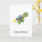 Vliegende Schildpad met een Jetpack Verjaardag Kaart (Gele Bloem)