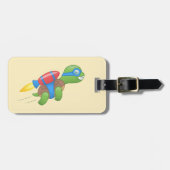 Vliegende Schildpad met een Rode Jetpack Geel Bagagelabel (Voorkant horizontaal)