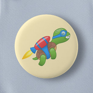 Vliegende Schildpad met een Rode Jetpack Geel Ronde Button 5,7 Cm