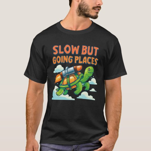 Vliegende Schildpad met Jetpack - Slow maar Going  T-shirt (Voorkant)