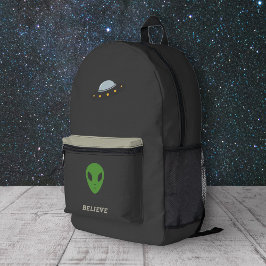 Vliegende schotel & Groene Alien Bedrukte Rugzak