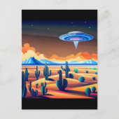 Vliegende schotel over woestijnlandschap briefkaart (Voorkant)