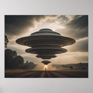 Vliegende schotel UFO landing Poster