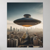 Vliegende schotel UFO over stad Poster (Voorkant)