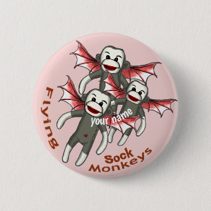 Vliegende Sock Monkey's Ronde Button 5,7 Cm