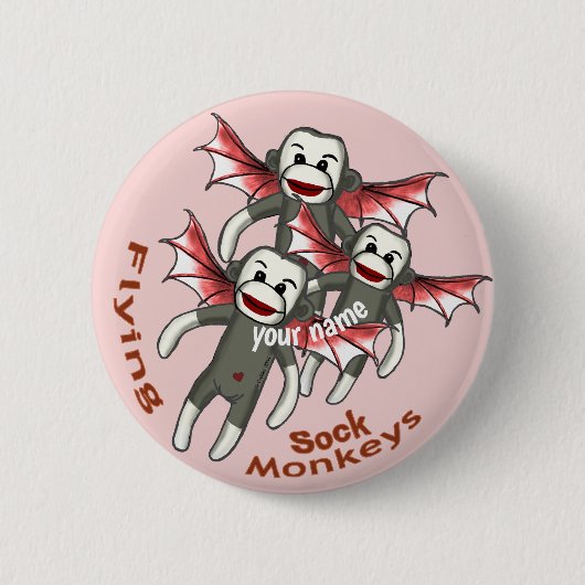 Vliegende Sock Monkey's Ronde Button 5,7 Cm (Voorkant)
