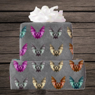 Vliegende Spooky Bats Verschillende kleuren Grunge Cadeaupapier