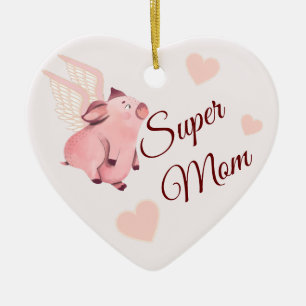 Vliegende staart   Super Mam   Roze harten Keramisch Ornament