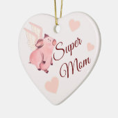 Vliegende staart | Super Mam | Roze harten Keramisch Ornament (Links)