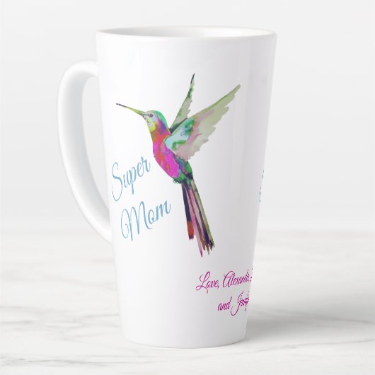 Vliegende staart | Super Mam | Roze harten latte M Latte Mok (Linkerhoek)