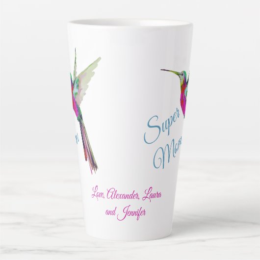 Vliegende staart | Super Mam | Roze harten latte M Latte Mok (Voorkant)