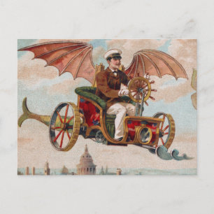 Vliegende Steampunk Auto Ansichtkaart Briefkaart
