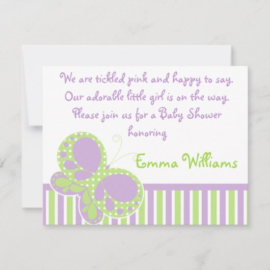 Vliegende Stippen Baby shower Uitnodiging Paars/Gr (Voorkant)