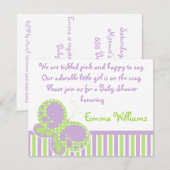 Vliegende Stippen Baby shower Uitnodiging Paars/Gr (Voorkant / Achterkant)