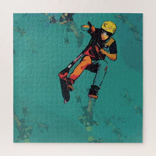 Vliegende stunt scooter rijder legpuzzel (Verticaal)