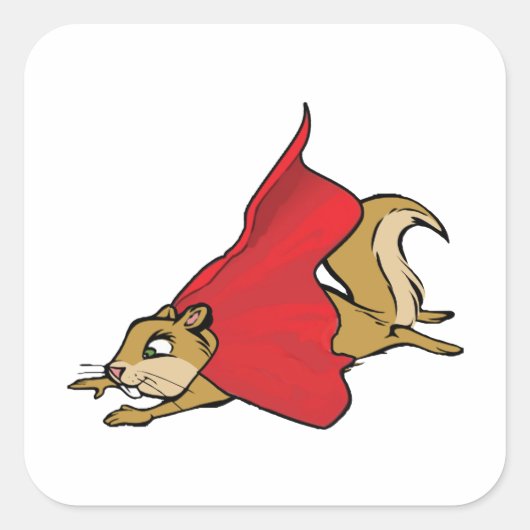 Vliegende Super Squirrel Vierkante Sticker (Voorkant)
