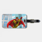 Vliegende superheld Comic Style Red en Yellow Hero Bagagelabel (Achterkant horizontaal)