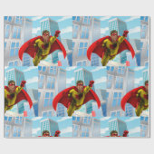 Vliegende superheld Comic Style Red en Yellow Hero Cadeaupapier (Vlak)