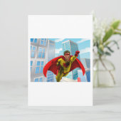 Vliegende superheld Comic Style Red en Yellow Hero Kaart (Staand voorkant)