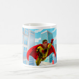 Vliegende superheld Comic Style Red en Yellow Hero Koffiemok