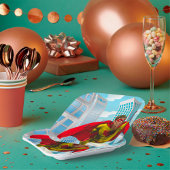 Vliegende superheld Comic Style Red en Yellow Hero Papieren Bordje