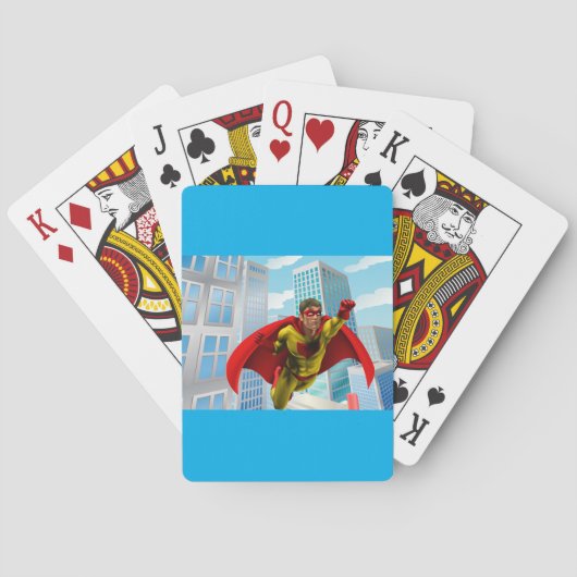 Vliegende superheld Comic Style Red en Yellow Hero Pokerkaarten (Achterkant)