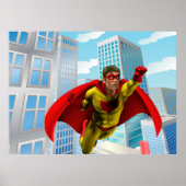Vliegende superheld Comic Style Red en Yellow Hero Poster (Voorkant)