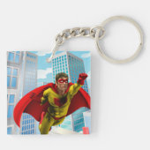 Vliegende superheld Comic Style Red en Yellow Hero Sleutelhanger (Achterkant)