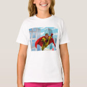 Vliegende superheld Comic Style Red en Yellow Hero T-shirt (Voorkant)