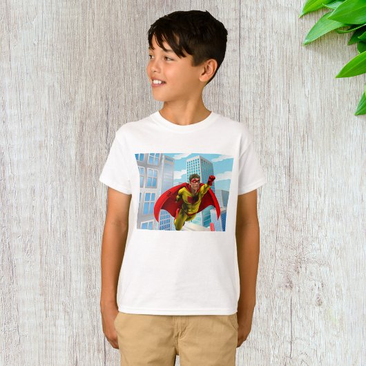 Vliegende superheld Comic Style Red en Yellow Hero T-shirt