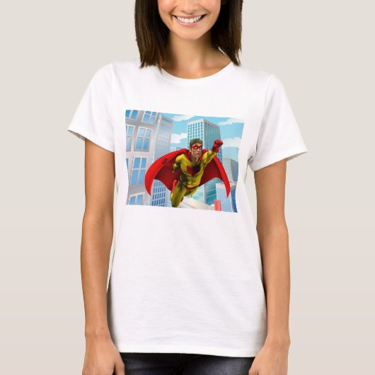Vliegende superheld Comic Style Red en Yellow Hero T-shirt (Voorkant)