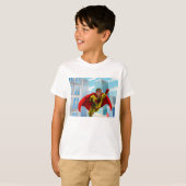 Vliegende superheld Comic Style Red en Yellow Hero T-shirt (Voorkant volledig)