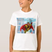 Vliegende superheld Comic Style Red en Yellow Hero T-shirt (Voorkant)
