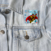 Vliegende superheld Comic Style Red en Yellow Hero Vierkante Button 5,1 Cm (In situ)
